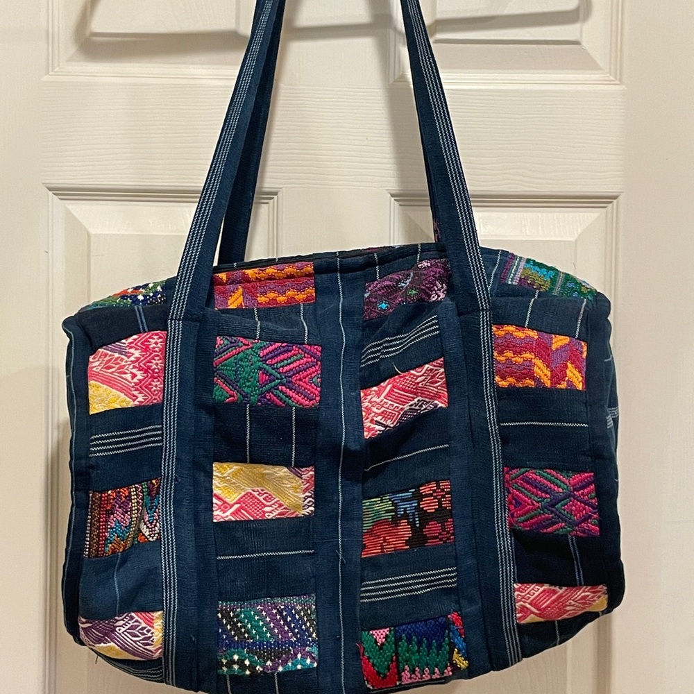 Colorful Patchwork Tote Bag, Guatemalan, weave, denim, boho, vintage,